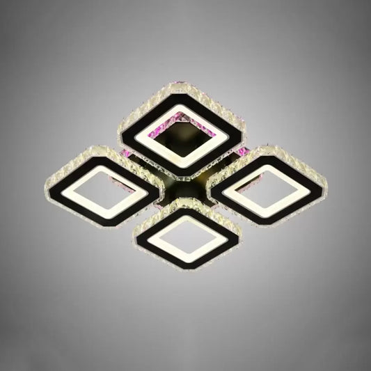 LED lustr s dálkovým ovládáním a krystalem BLAKELY RGB 74W, 4 čtverce, studené/teplé/neutrální světlo, stmívatelné, černá