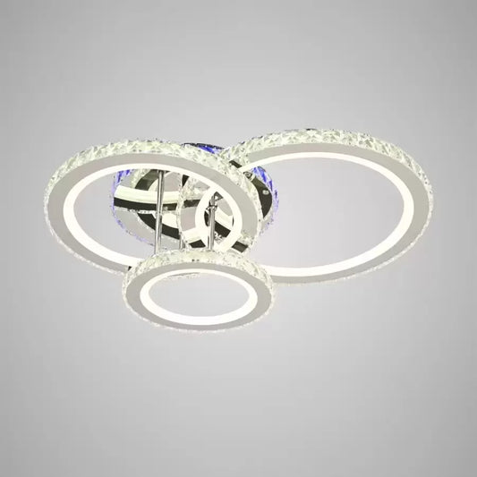 LED lustr s dálkovým ovládáním a krystalem NOVA ROTONDA RGB 103W, 3 kruhy, Studené/Teplé/Neutrální světlo, Stmívatelné, Lesklý chrom