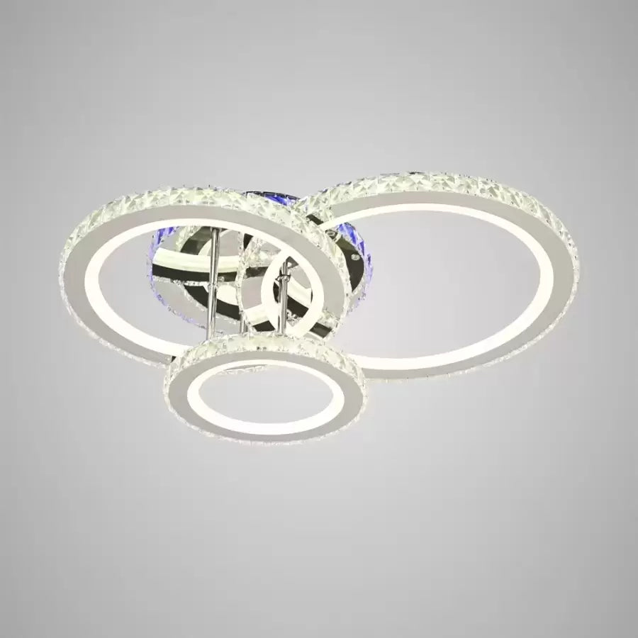 LED lustr s dálkovým ovládáním a krystalem NOVA ROTONDA RGB 103W, 3 kruhy, Studené/Teplé/Neutrální světlo, Stmívatelné, Lesklý chrom