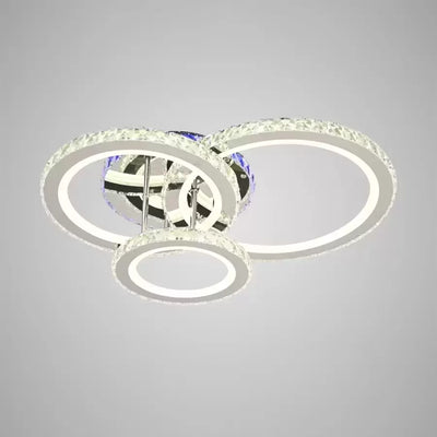LED lustr s dálkovým ovládáním a krystalem NOVA ROTONDA RGB 103W, 3 kruhy, Studené/Teplé/Neutrální světlo, Stmívatelné, Lesklý chrom