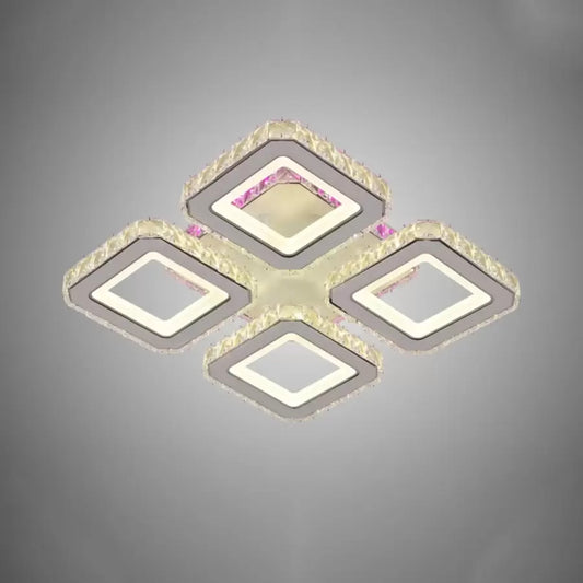 LED lustr s dálkovým ovládáním a krystalem BLAKELY RGB 74W, 4 čtverce, studené/teplé/neutrální světlo, stmívatelné, bílá