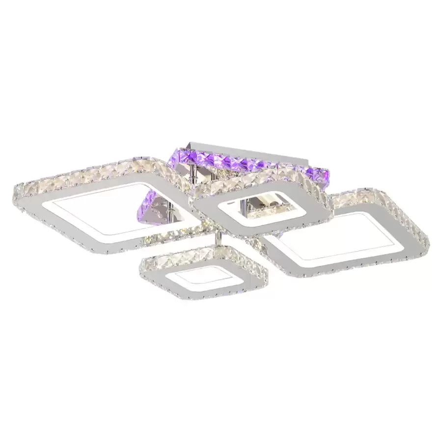 LED lustr s dálkovým ovládáním a krystalem NOVA RHOMBA RGB 60W, 4 čtverce, studené/teplé/neutrální světlo, stmívatelný, lesklý chrom