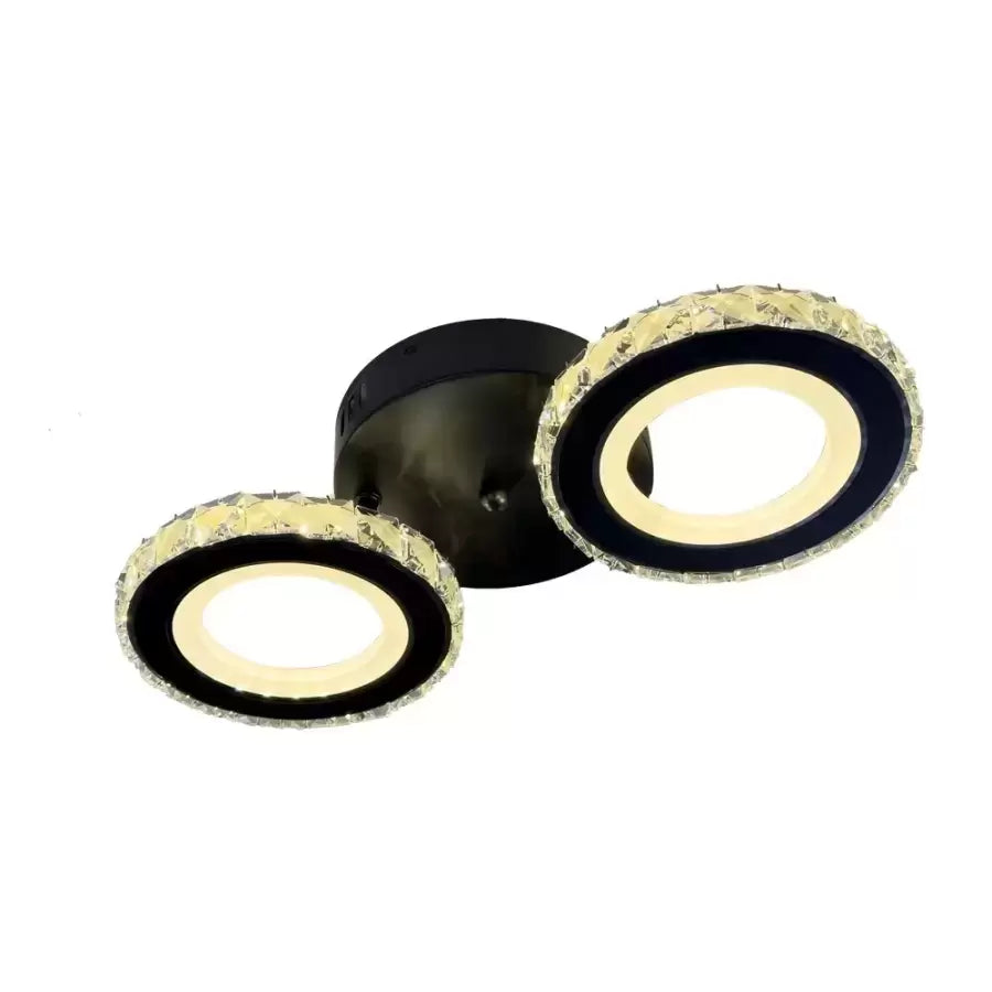LED lustr s dálkovým ovládáním a krystalem NOVA ROTONDA 29W, 2 kruhy, Studené/Teplé/Neutrální světlo, Stmívatelné, Černá
