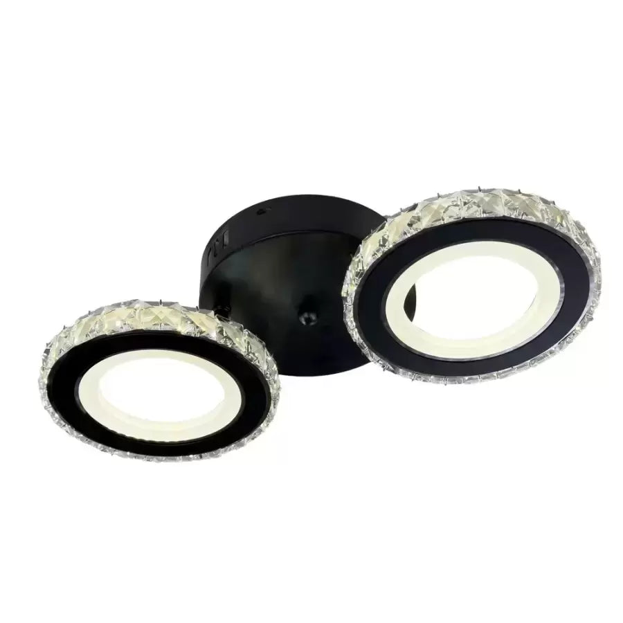 LED lustr s dálkovým ovládáním a krystalem NOVA ROTONDA 29W, 2 kruhy, Studené/Teplé/Neutrální světlo, Stmívatelné, Černá
