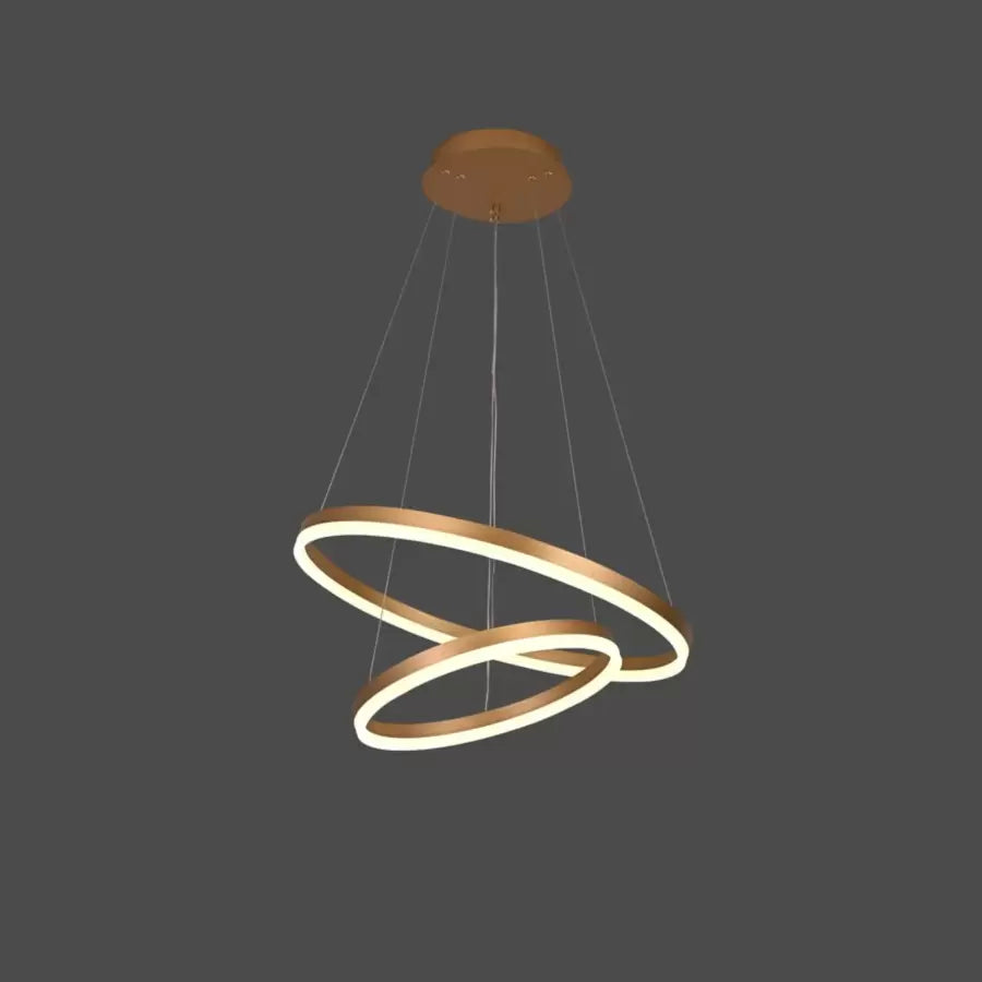 Závěsný LED lustr s dálkovým ovládáním CHRISTINE, 42W, 2 kruhy, Studené/Teplé/Neutrální světlo, Stmívatelné, Lesklý zlatý, Nastavitelná výška