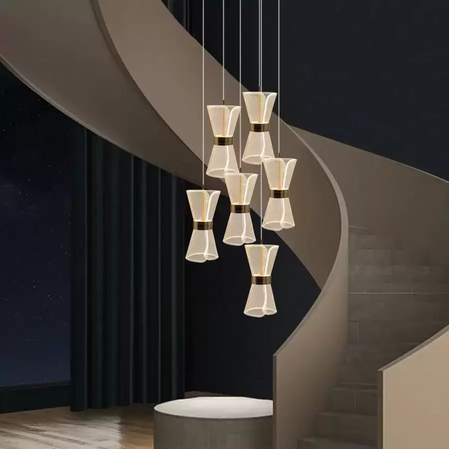 Závěsný LED lustr s dálkovým ovládáním JEROME 38W, 6 elementů, studené/teplé/neutrální světlo, stmívatelný, zlatý, výškově nastavitelný