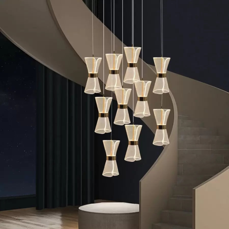 Závěsný LED lustr s dálkovým ovládáním JEROME 58W, 10 prvků, studené/teplé/neutrální světlo, stmívatelný, zlatý, výškově nastavitelný