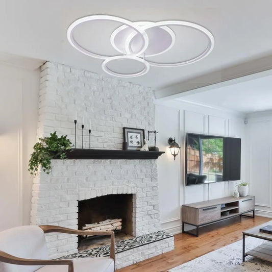 LED lustr s dálkovým ovládáním LUCY 70W, 4 kruhy, Studené/Teplé/Neutrální světlo, Stmívatelné, Bílá