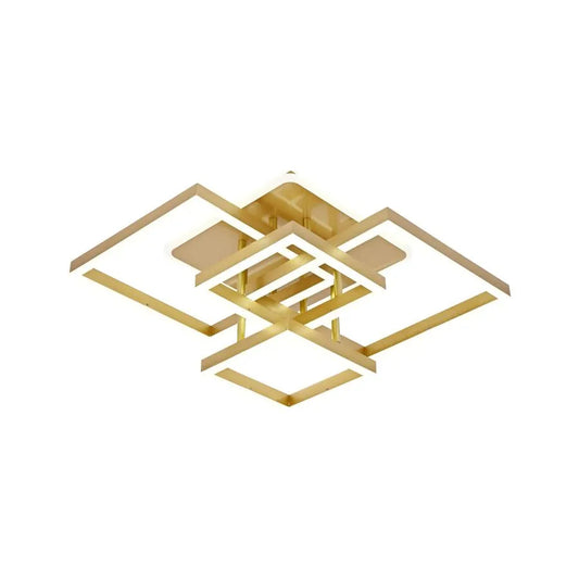 LED lustr s dálkovým ovládáním LELAHEL 190W, 4 čtverce, studené/teplé/neutrální světlo, stmívatelný, zlatý