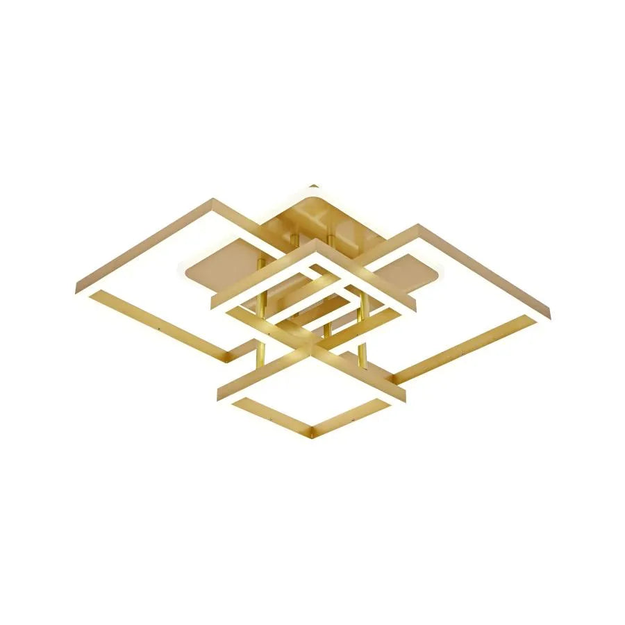 LED lustr s dálkovým ovládáním LELAHEL 190W, 4 čtverce, studené/teplé/neutrální světlo, stmívatelný, zlatý