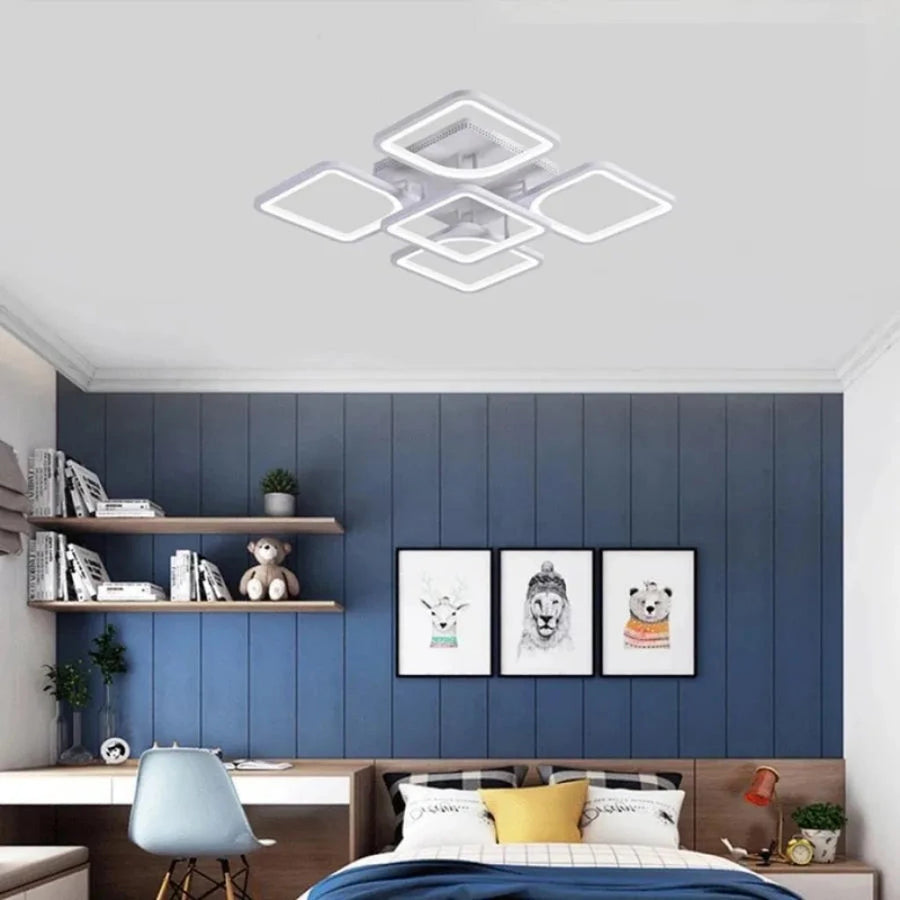 LED lustr s dálkovým ovládáním ZOE 96W, 5 čtverců, studené/teplé/neutrální světlo, stmívatelné, bílá