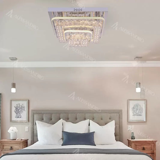 LED lustr s dálkovým ovládáním a ETAN krystalem 66W, studené/teplé/neutrální světlo, stmívatelné, lesklý chrom