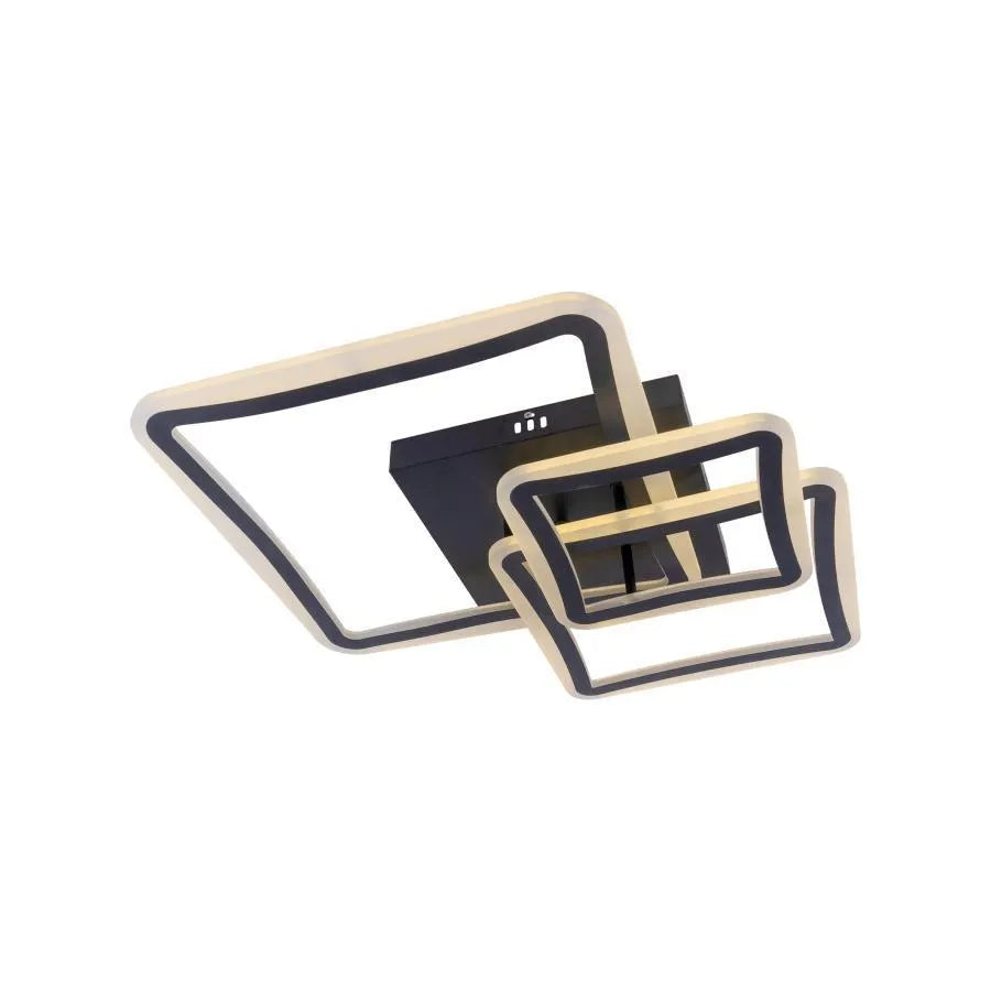 LED lustr s dálkovým ovládáním FARYDA 120W, 3 čtverce, studené/teplé/neutrální světlo, stmívatelné, černá