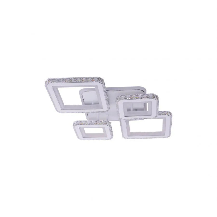 LED lustr s dálkovým ovládáním a krystalem QUADRIS RGB, 78W, 4 čtverce, studené/teplé/neutrální světlo, stmívatelné, bílá