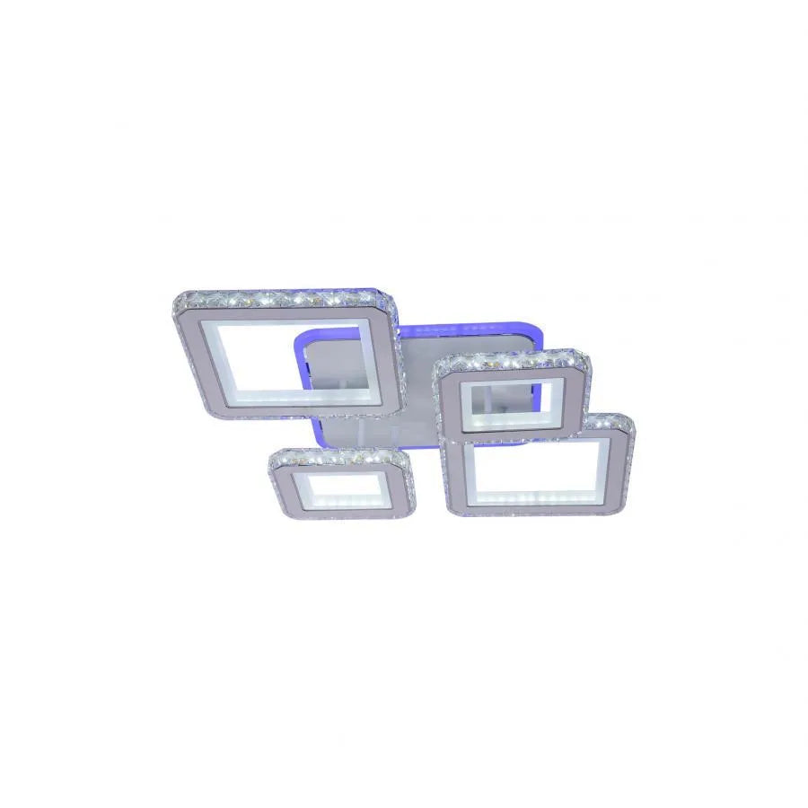 LED lustr s dálkovým ovládáním a krystalem QUADRIS RGB, 78W, 4 čtverce, studené/teplé/neutrální světlo, stmívatelné, bílá