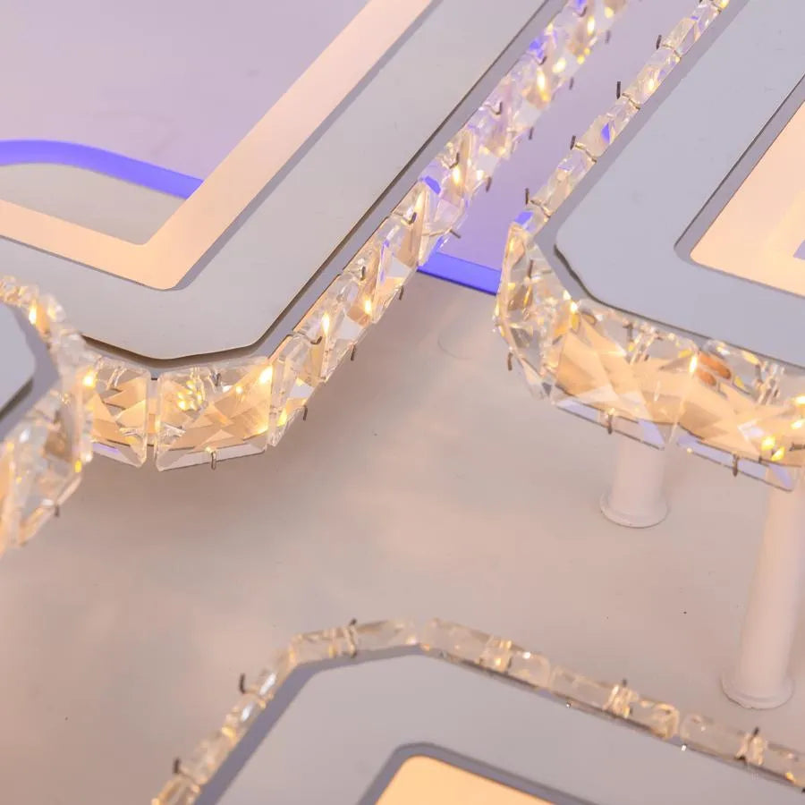 LED lustr s dálkovým ovládáním a krystalem QUADRIS RGB, 78W, 4 čtverce, studené/teplé/neutrální světlo, stmívatelné, bílá