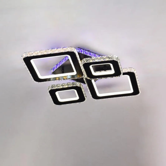 LED lustr s dálkovým ovládáním a krystalem TERRANO RGB 162W, 4 čtverce, studené/teplé/neutrální světlo, stmívatelný, černý