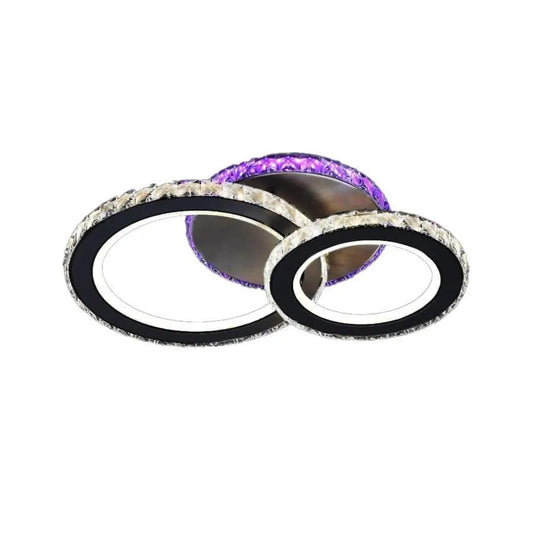 LED lustr s dálkovým ovládáním a krystalem ZAFINA RGB 106W, 2 kruhy, Studené/Teplé/Neutrální světlo, Stmívatelné, Černá