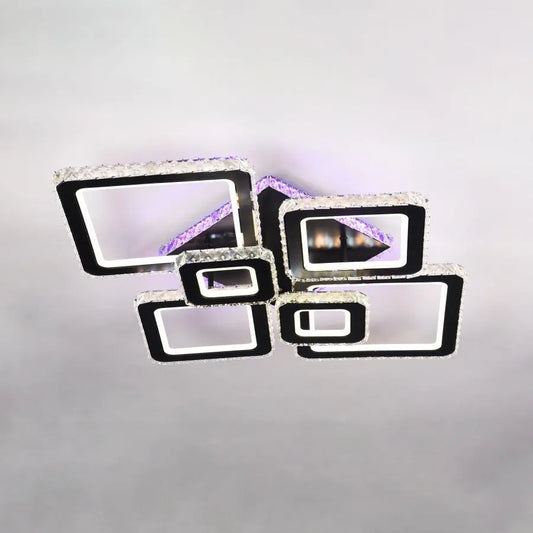 LED lustr s dálkovým ovládáním a krystalem TERRANO RGB 288W, 6 čtverců, studené/teplé/neutrální světlo, stmívatelný, černý