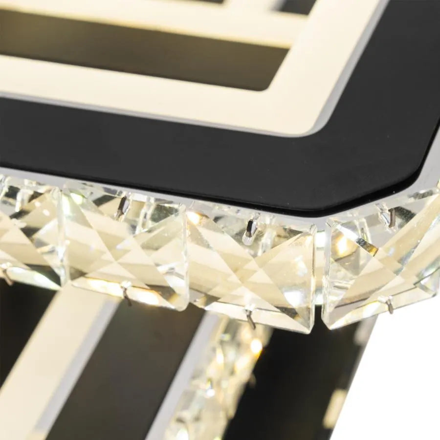 LED lustr s dálkovým ovládáním a krystalem LEILA 154W, 3 čtverce, studené/teplé/neutrální světlo, stmívatelný, lesklý černý chrom