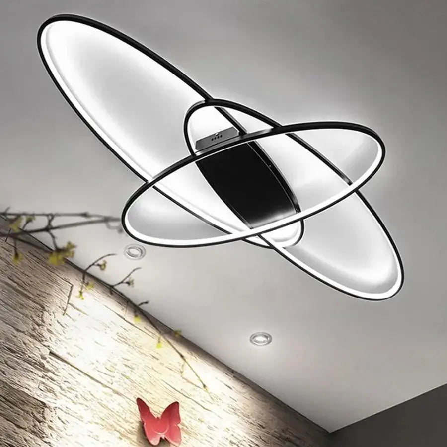 LED lustr s dálkovým ovládáním ORBITA 83W, 3 Elements, Ovál, Studené/Teplé/Neutrální světlo, Stmívatelné, Černá