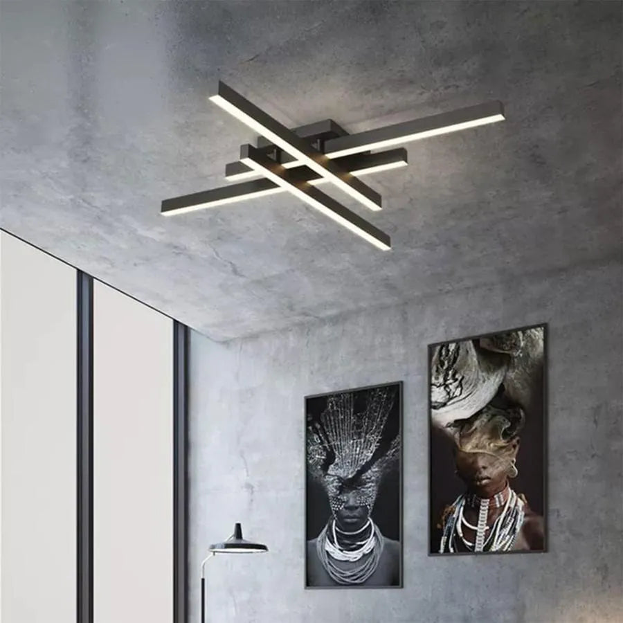 LED lustr s dálkovým ovládáním MORA 80W, 4 Elements, Lineární, Studené/Teplé/Neutrální světlo, Stmívatelné, Černá