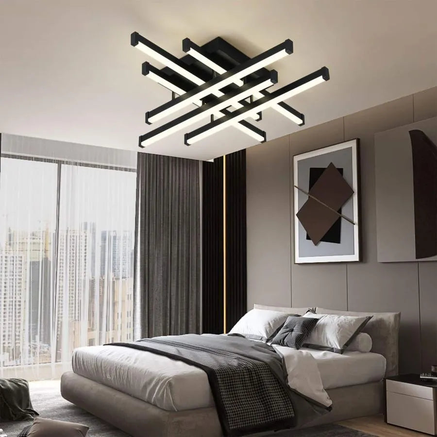 LED lustr s dálkovým ovládáním MORA 120W, 6 prvků, Lineární, Studené/Teplé/Neutrální světlo, Stmívatelné, Černá