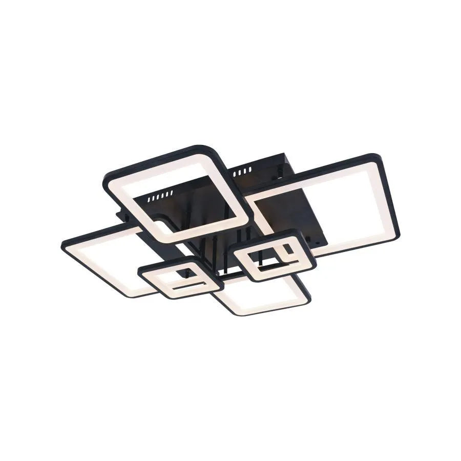 LED lustr s dálkovým ovládáním ELLA 124W, 6 čtverců, studené/teplé/neutrální světlo, stmívatelné, černá