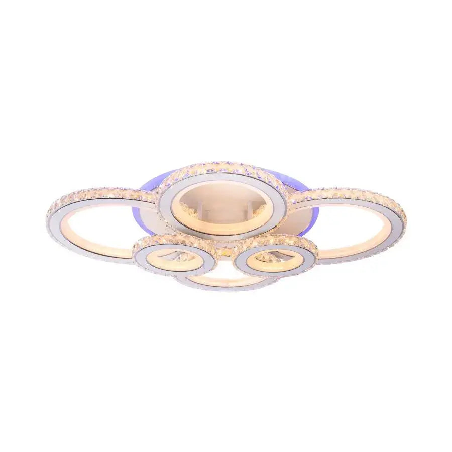 LED lustr s dálkovým ovládáním a krystalem NOVA ROTONDA RGB 154W, 6 kruhů, Studené/Teplé/Neutrální světlo, Stmívatelné, Bílá