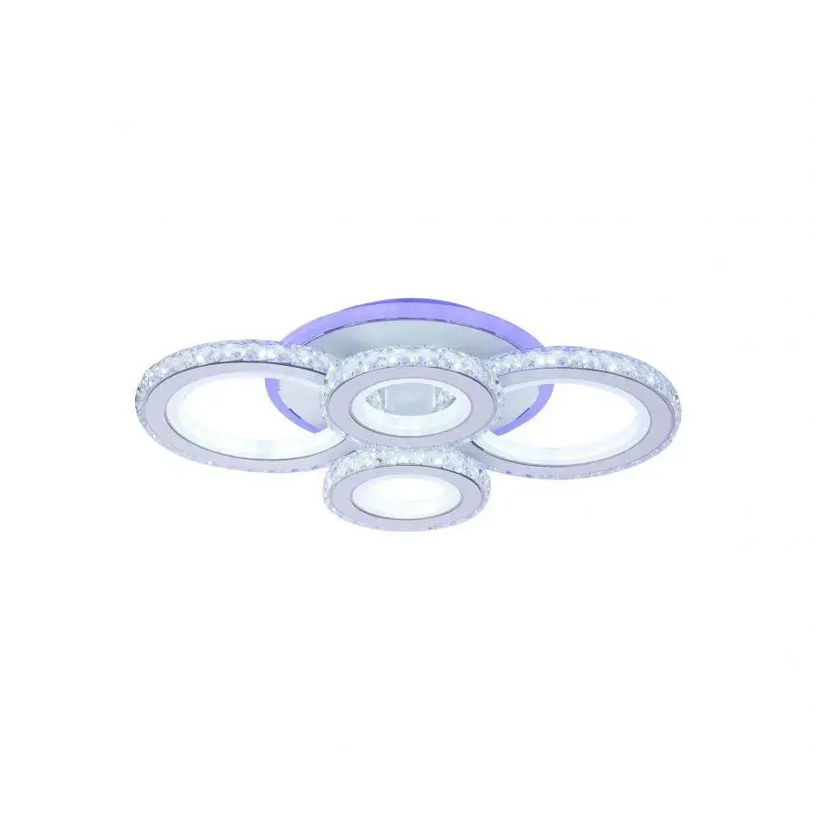 LED lustr s dálkovým ovládáním a krystalem NOVA ROTONDA RGB 86W, 4 kruhy, Studené/Teplé/Neutrální světlo, Stmívatelné, Bílá