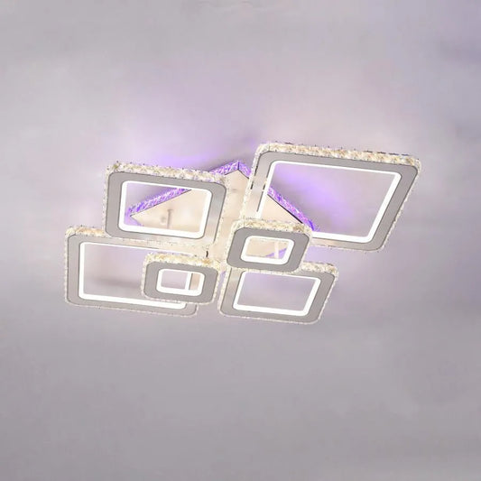 LED lustr s dálkovým ovládáním a krystalem TERRANO RGB 288W, 6 čtverců, studené/teplé/neutrální světlo, stmívatelný, lesklý chrom bílý