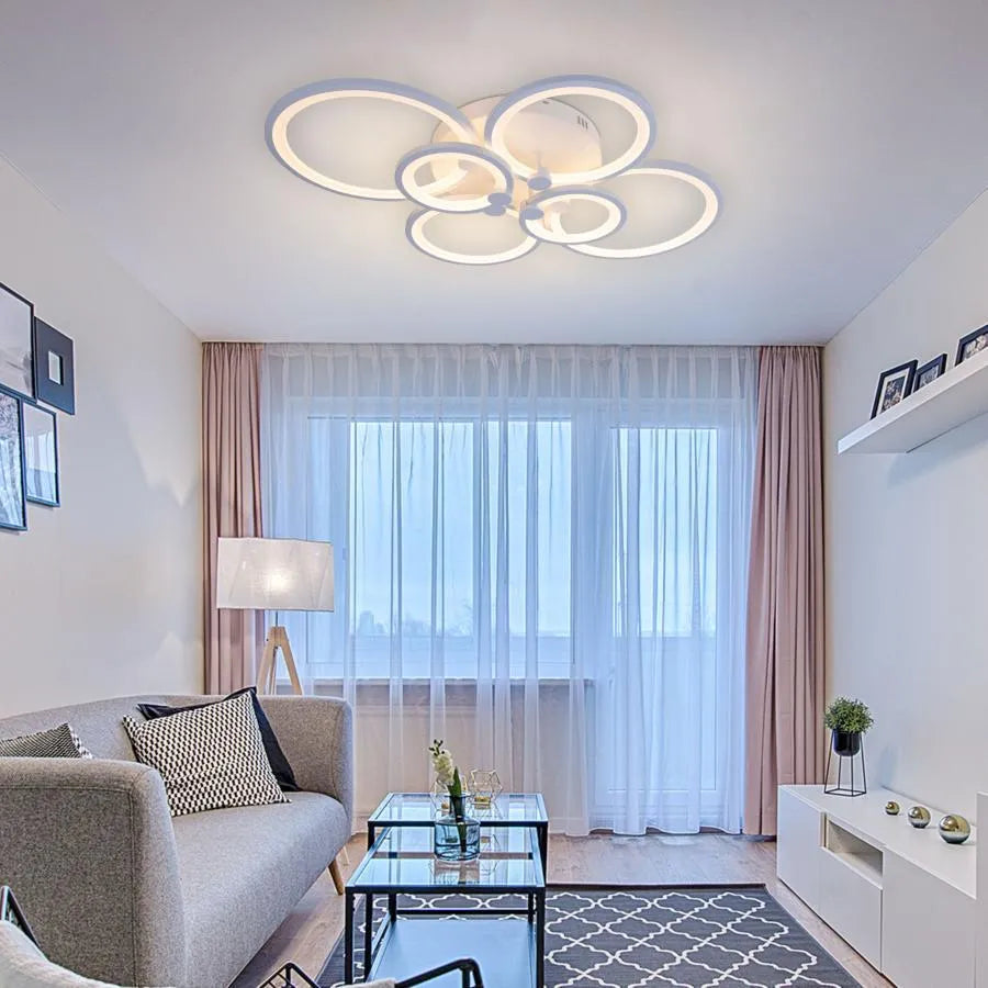 LED lustr s dálkovým ovládáním ALANI 168W, 6 kruhů, Studené/Teplé/Neutrální světlo, Stmívatelné, Bílá