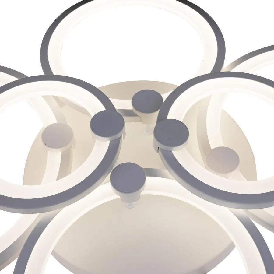 LED lustr s dálkovým ovládáním ALANI 168W, 6 kruhů, Studené/Teplé/Neutrální světlo, Stmívatelné, Bílá