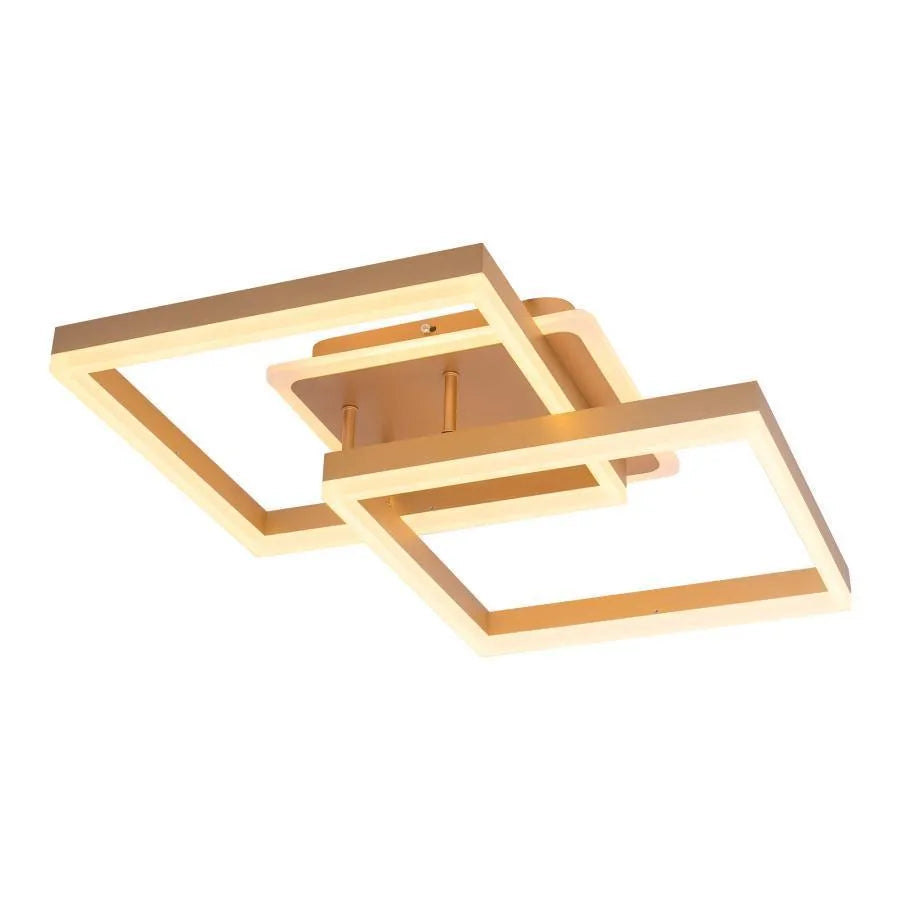 LED lustr s dálkovým ovládáním ARWEN 142W, 2 čtverce, studené/teplé/neutrální světlo, stmívatelný, zlatý