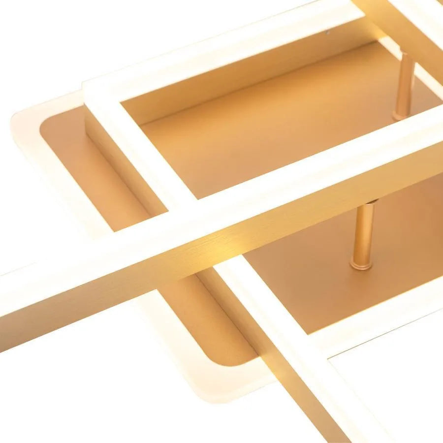 LED lustr s dálkovým ovládáním ARWEN 142W, 2 čtverce, studené/teplé/neutrální světlo, stmívatelný, zlatý