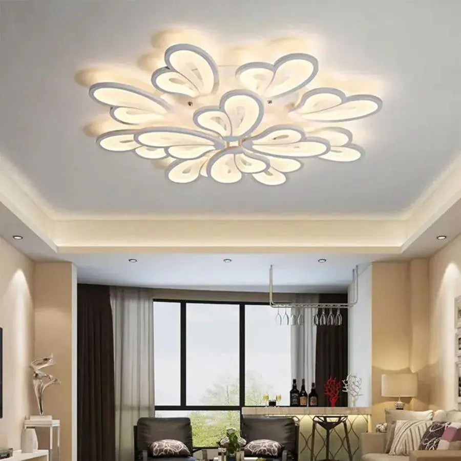 LED lustr s dálkovým ovládáním BLOSSOM 143W, 12 okvětních lístků, Studené/Teplé/Neutrální světlo, Stmívatelné, Bílá