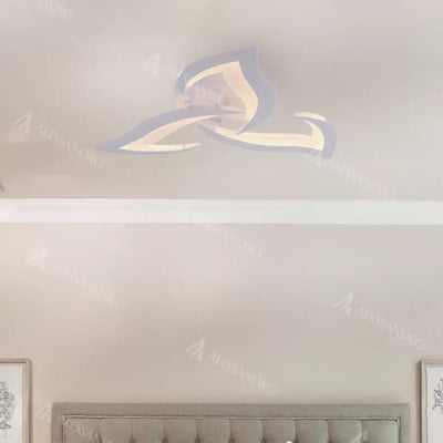 LED lustr s dálkovým ovládáním LOTUS 34W, 3 okvětní lístky, Studené/Teplé/Neutrální světlo, Stmívatelné, Bílá