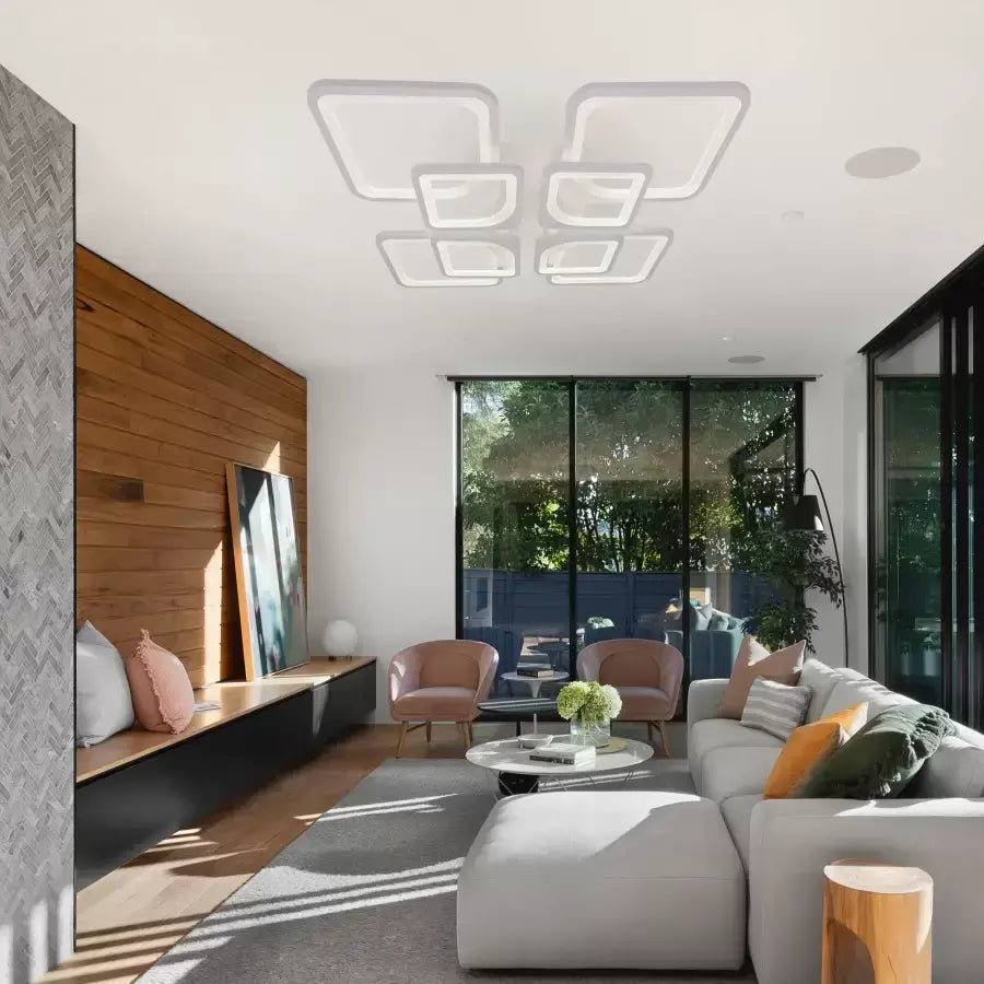 LED lustr s dálkovým ovládáním ZOE 135W, 8 čtverců, Studené/Teplé/Neutrální světlo, Stmívatelné, Bílá