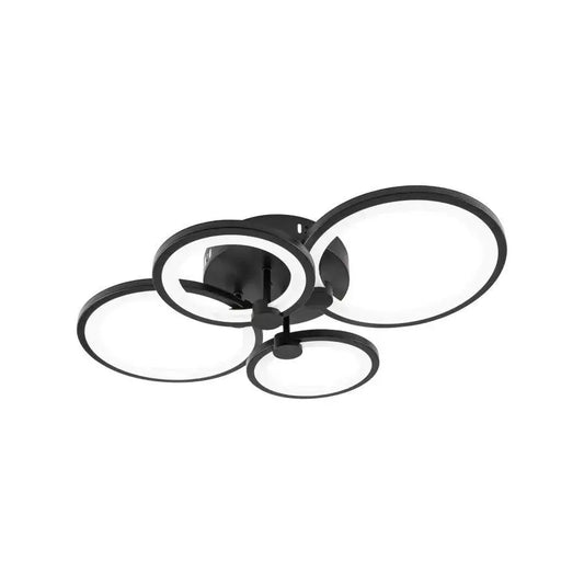 LED lustr s dálkovým ovládáním ALANI 88W, 4 kruhy, Studené/Teplé/Neutrální světlo, Stmívatelné, Černá
