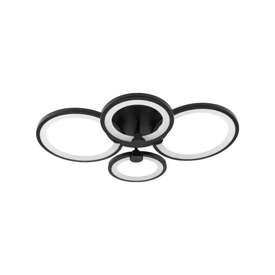 LED lustr s dálkovým ovládáním ALANI 88W, 4 kruhy, Studené/Teplé/Neutrální světlo, Stmívatelné, Černá
