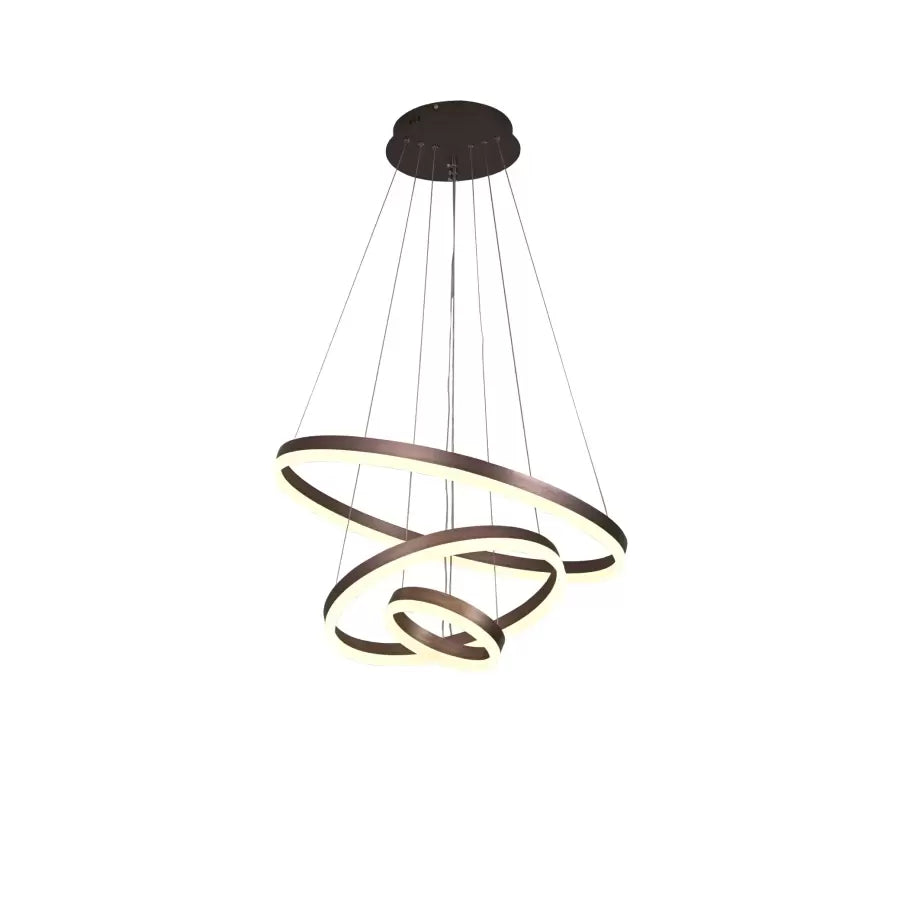 Závěsný LED lustr s dálkovým ovládáním EMANUELLE 152W, 3 kruhy, Studené/Teplé/Neutrální světlo, Stmívatelné, Hnědé, Výškově nastavitelné