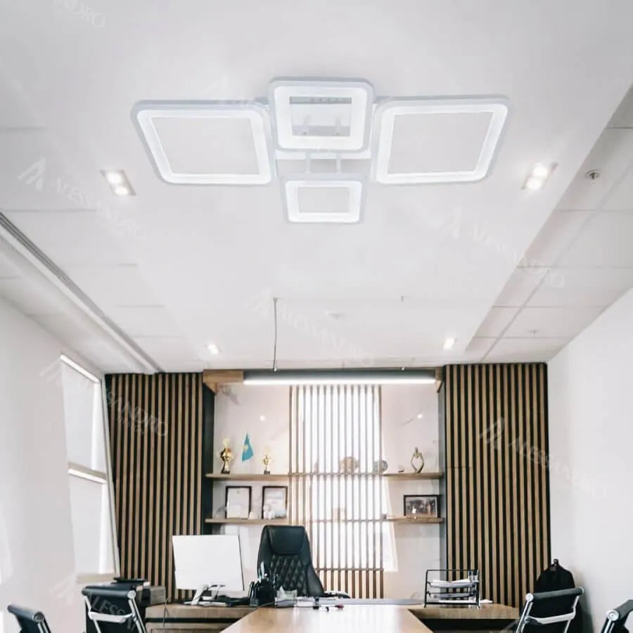 LED CHANDIER s dálkovým ovládáním, Ella, 4 čtverce, 88W, studené/horké/neutrální světlo, nestabilní, bílé