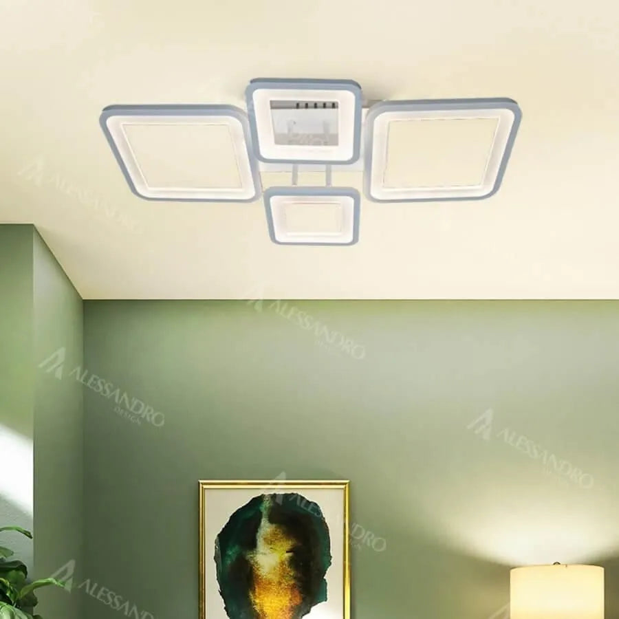 LED CHANDIER s dálkovým ovládáním, Ella, 4 čtverce, 88W, studené/horké/neutrální světlo, nestabilní, bílé