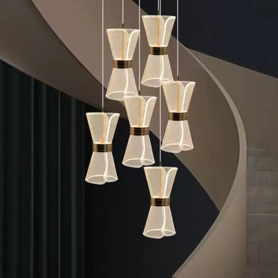 Závěsný LED lustr s dálkovým ovládáním JEROME 38W, 6 elementů, studené/teplé/neutrální světlo, stmívatelný, zlatý, výškově nastavitelný