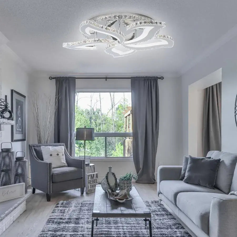 LED lustr s dálkovým ovládáním a krystalem Alejandro RGB 89W, 5 květů, studené/teplé/neutrální světlo, stmívatelný, lesklý chrom