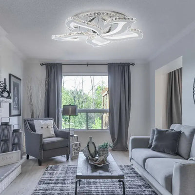 LED lustr s dálkovým ovládáním a krystalem Alejandro RGB 89W, 5 květů, studené/teplé/neutrální světlo, stmívatelný, lesklý chrom