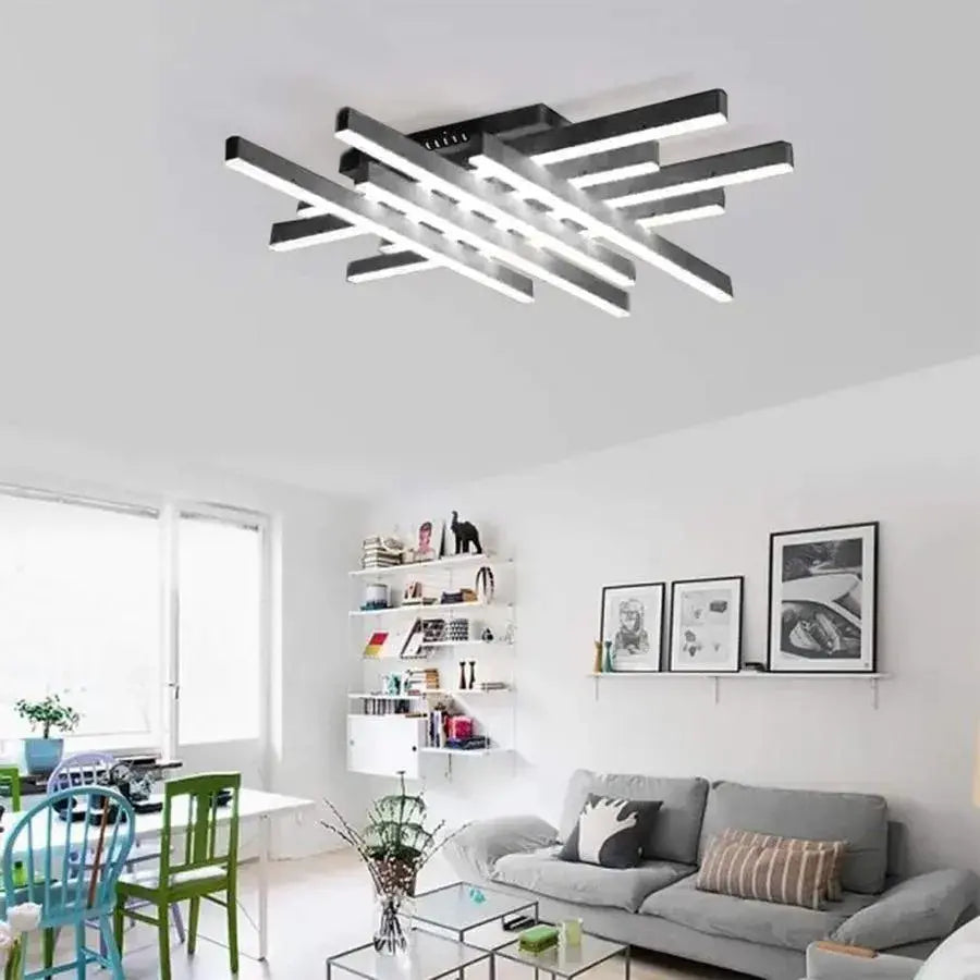 LED lustr s dálkovým ovládáním MORA 160W, 8 prvků, Lineární, Studené/Teplé/Neutrální světlo, Stmívatelné, Černá