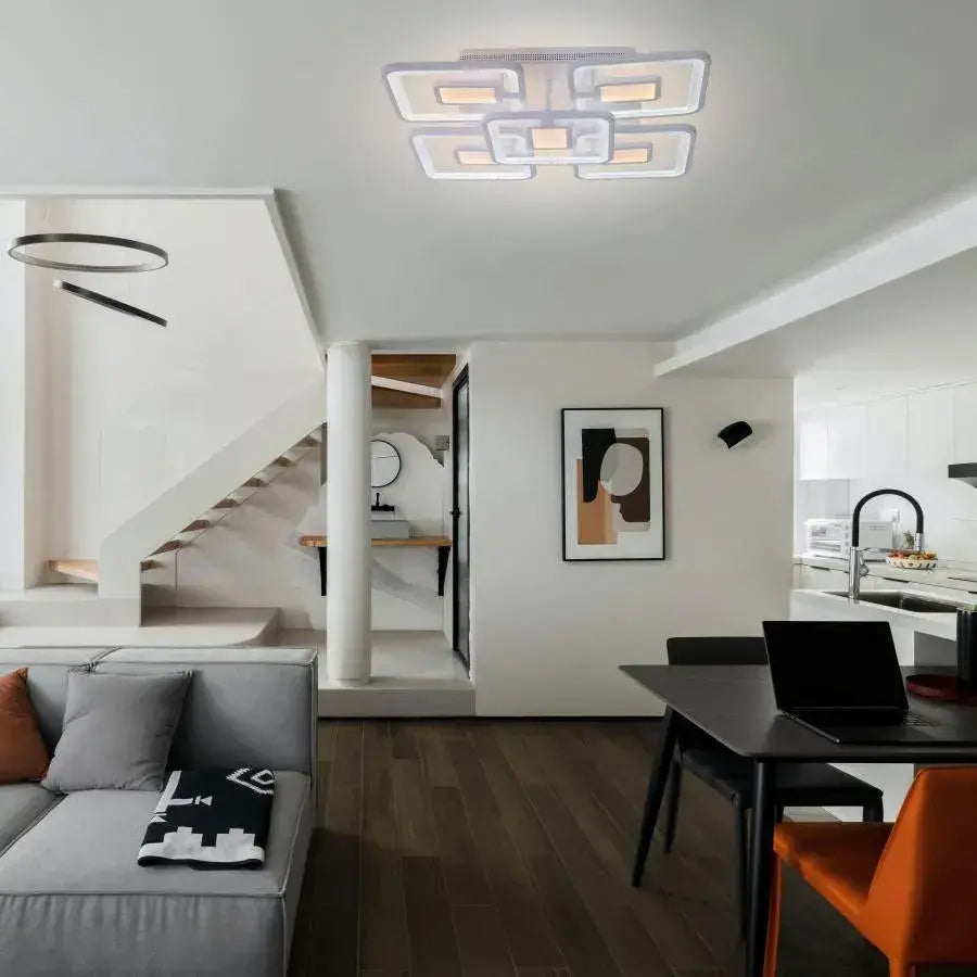 LED lustr s dálkovým ovládáním FELIX 107W, 5 čtverců, studené/teplé/neutrální světlo, stmívatelné, bílá