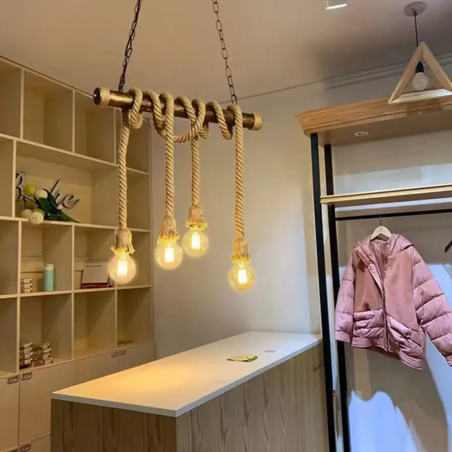 Vintage lustr s pedro lanem, 4 x E27 uzavřené dřevo