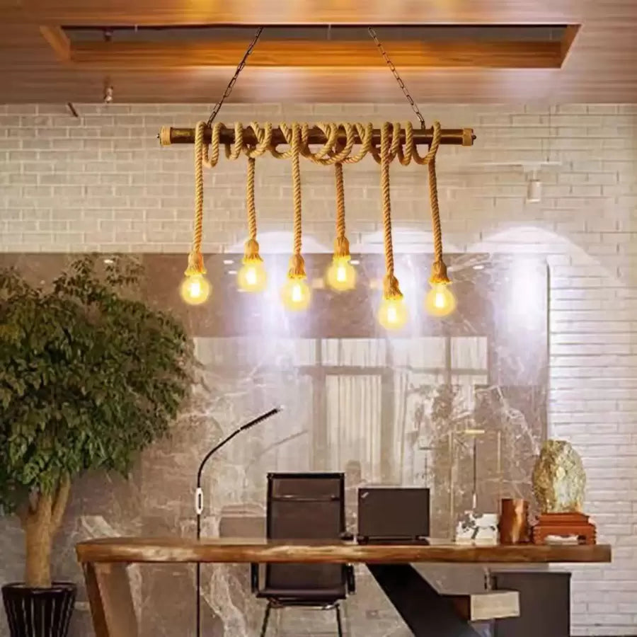 Vintage lustr s pedro lanem, 6 x E27 uzavřené dřevo